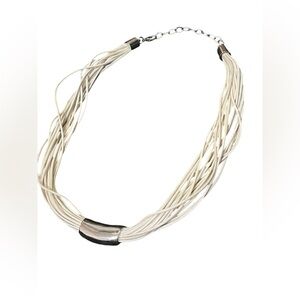 Contemporary Multi-Strand White Cord Necklace With Adjustable Clasp